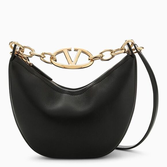 Valentino Garavani Women Black Leather Small Hobo Vlogo Moon Handbag